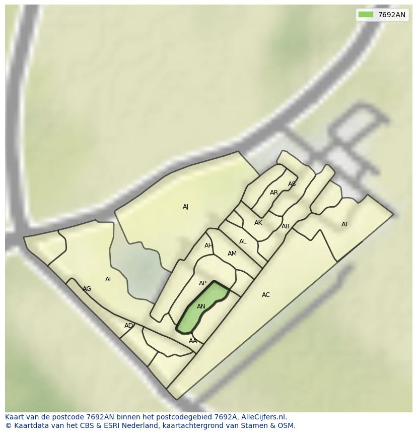 Afbeelding van het postcodegebied 7692 AN op de kaart.
