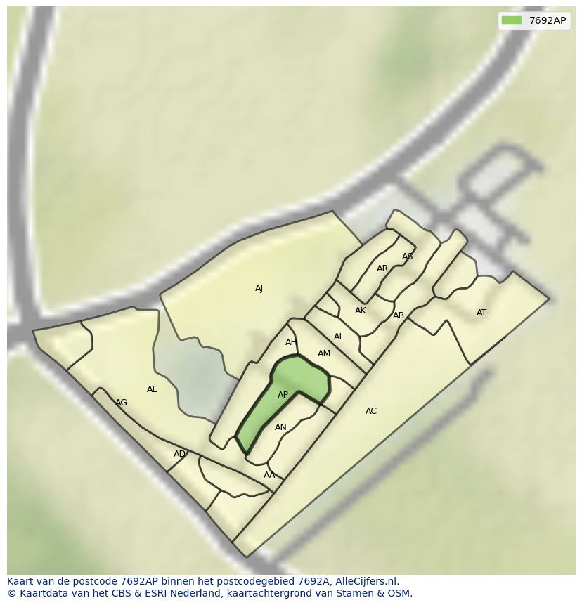 Afbeelding van het postcodegebied 7692 AP op de kaart.