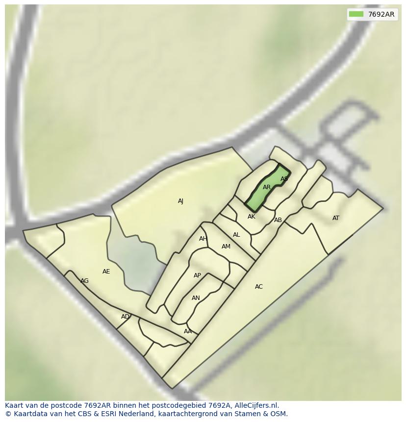 Afbeelding van het postcodegebied 7692 AR op de kaart.