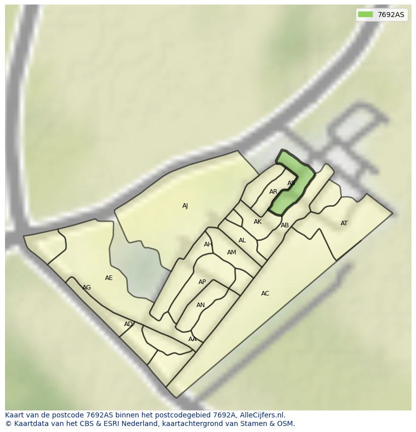 Afbeelding van het postcodegebied 7692 AS op de kaart.