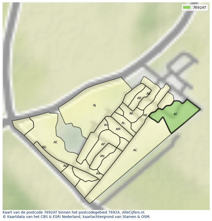 Afbeelding van het postcodegebied 7692 AT op de kaart.