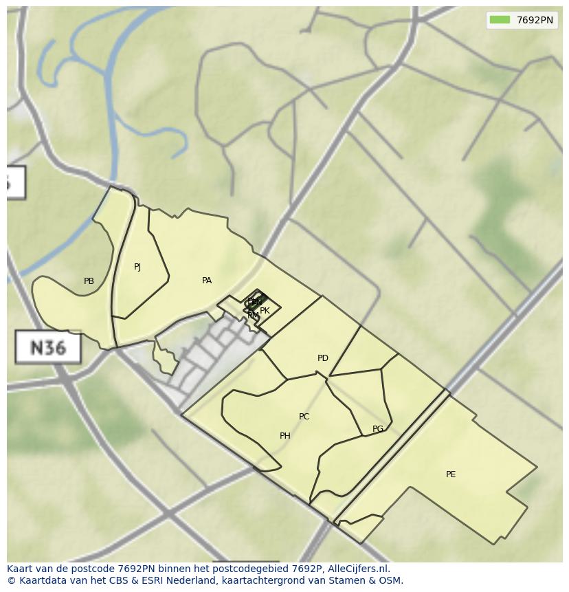 Afbeelding van het postcodegebied 7692 PN op de kaart.