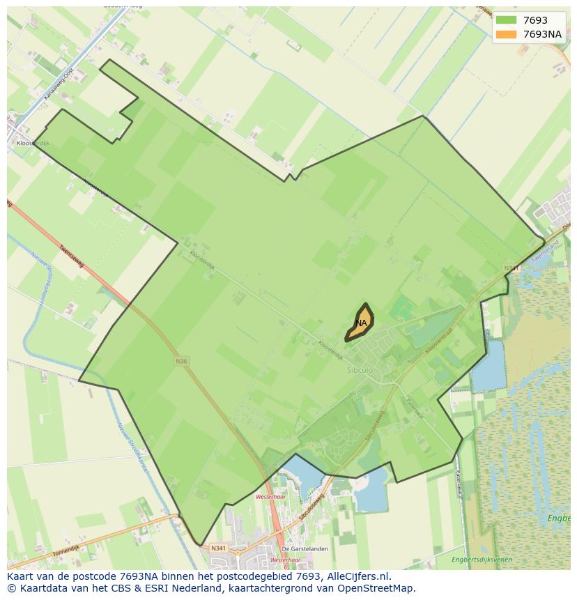 Afbeelding van het postcodegebied 7693 NA op de kaart.