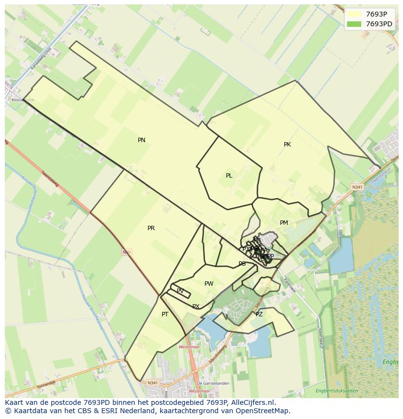 Afbeelding van het postcodegebied 7693 PD op de kaart.