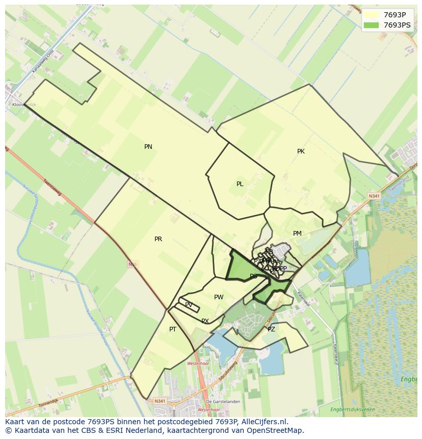 Afbeelding van het postcodegebied 7693 PS op de kaart.