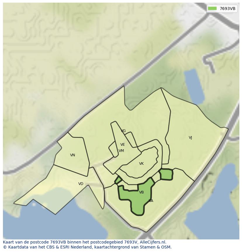 Afbeelding van het postcodegebied 7693 VB op de kaart.