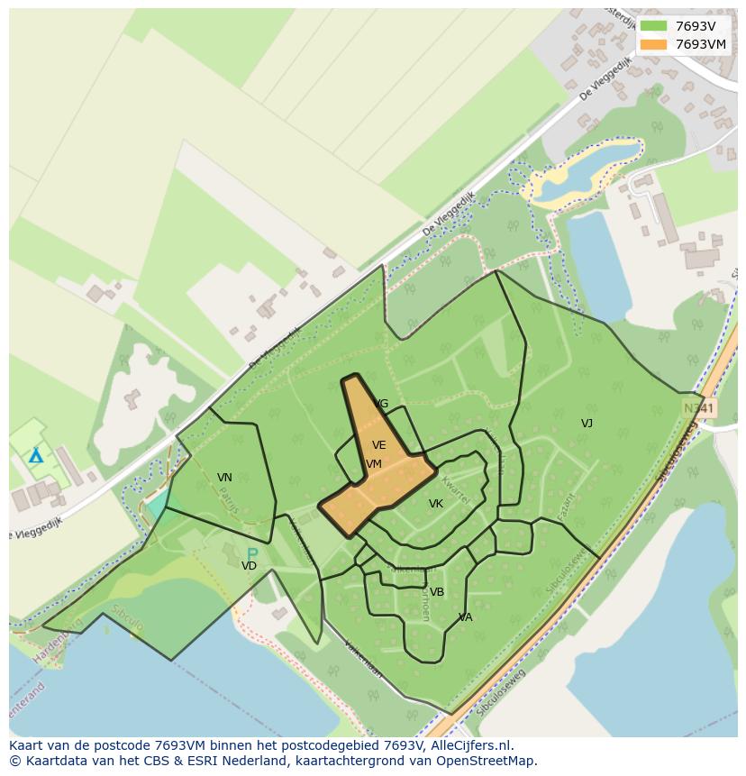 Afbeelding van het postcodegebied 7693 VM op de kaart.