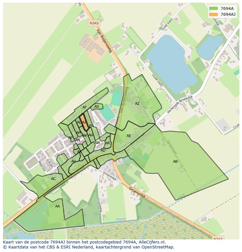 Afbeelding van het postcodegebied 7694 AJ op de kaart.