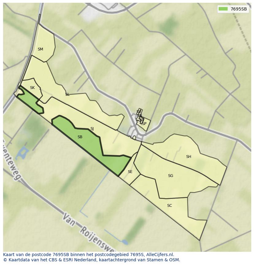 Afbeelding van het postcodegebied 7695 SB op de kaart.