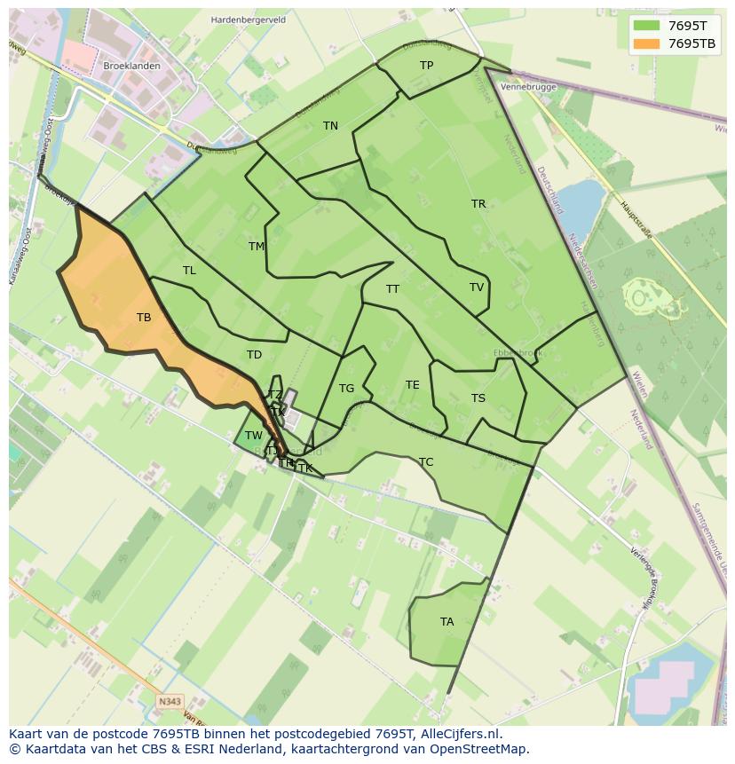 Afbeelding van het postcodegebied 7695 TB op de kaart.