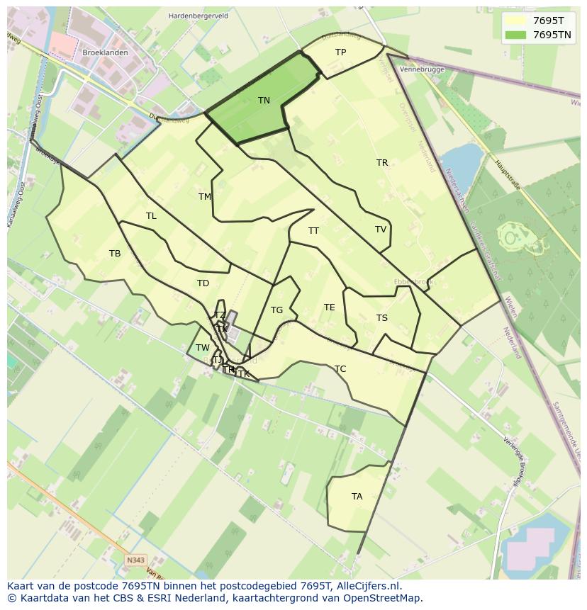 Afbeelding van het postcodegebied 7695 TN op de kaart.