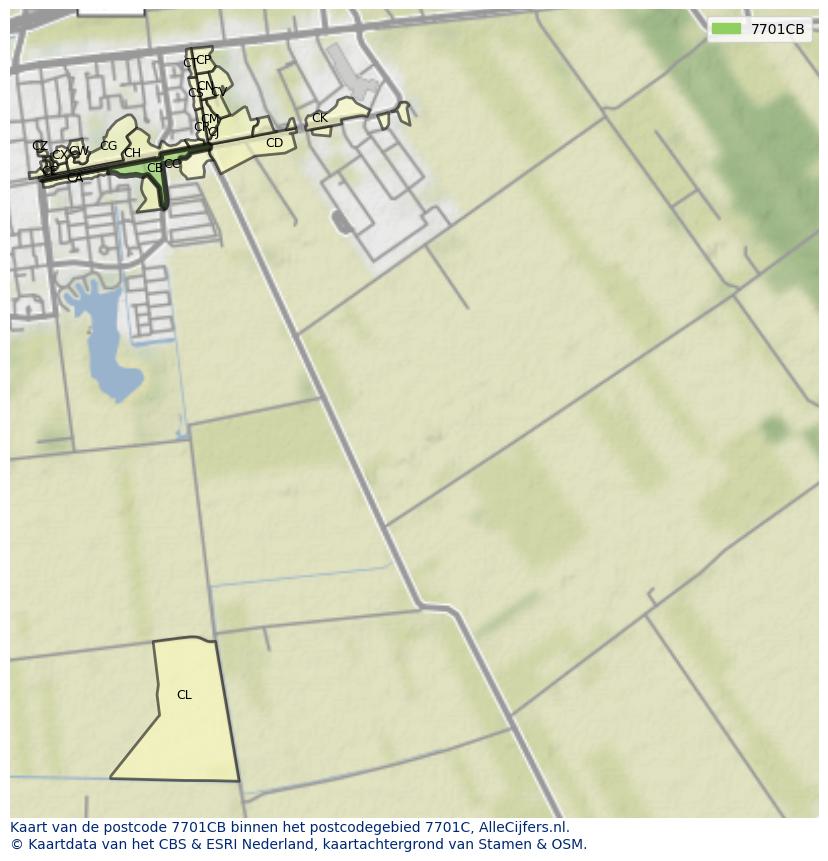Afbeelding van het postcodegebied 7701 CB op de kaart.