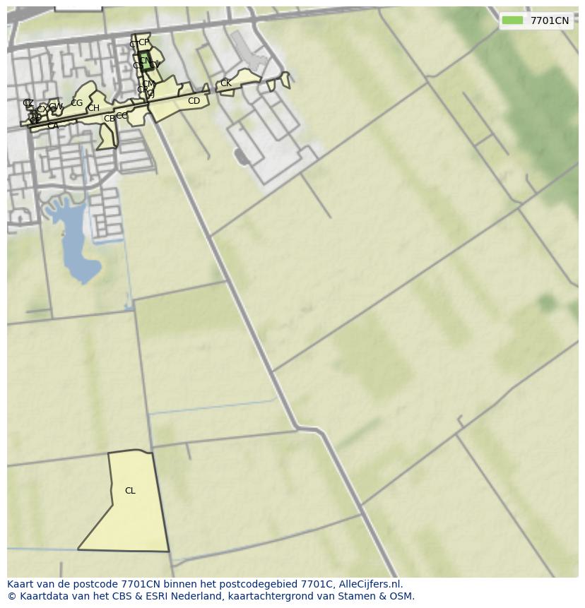 Afbeelding van het postcodegebied 7701 CN op de kaart.