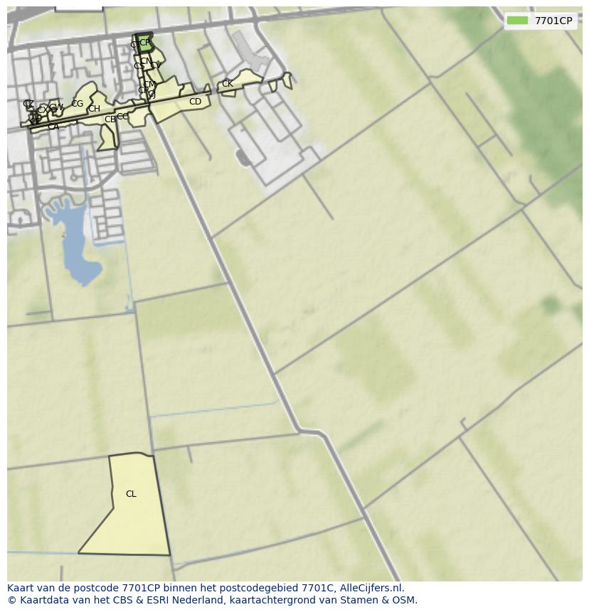 Afbeelding van het postcodegebied 7701 CP op de kaart.