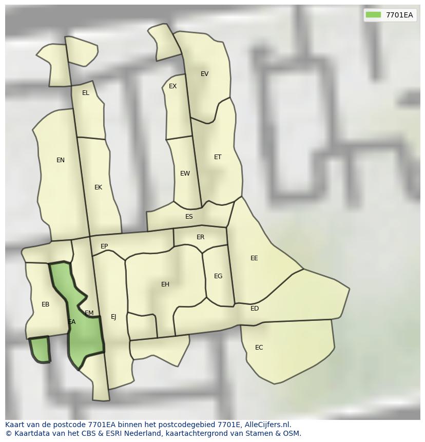 Afbeelding van het postcodegebied 7701 EA op de kaart.
