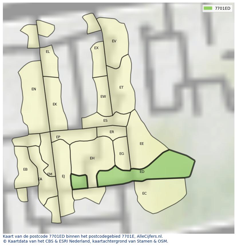 Afbeelding van het postcodegebied 7701 ED op de kaart.