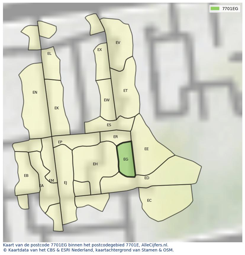Afbeelding van het postcodegebied 7701 EG op de kaart.