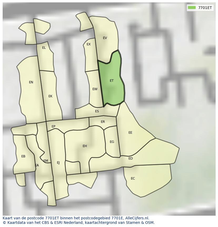 Afbeelding van het postcodegebied 7701 ET op de kaart.