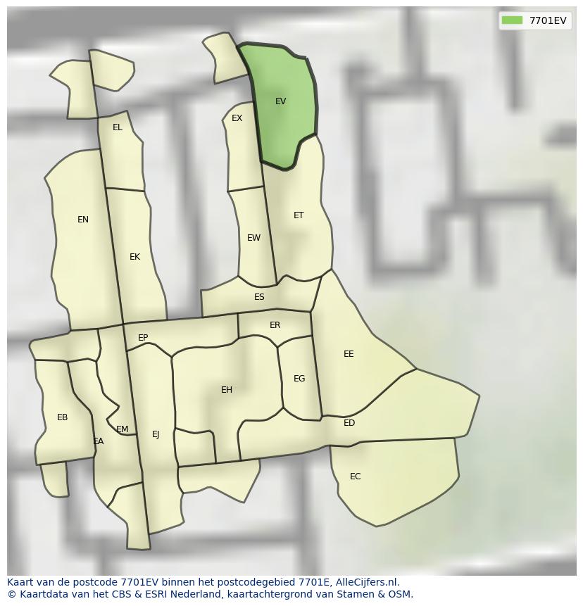 Afbeelding van het postcodegebied 7701 EV op de kaart.