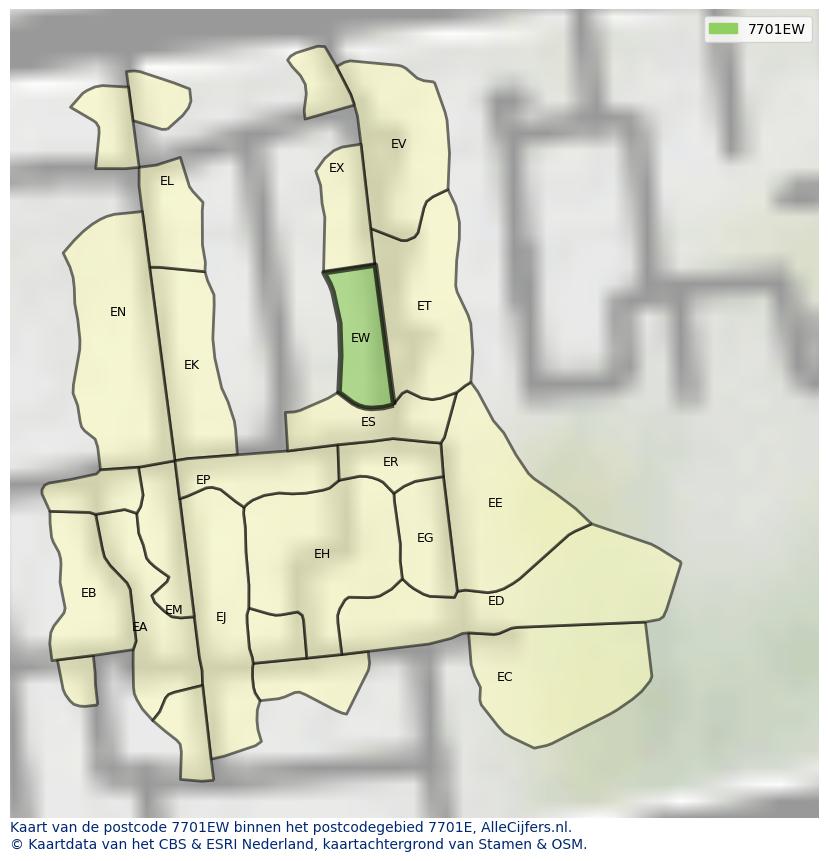 Afbeelding van het postcodegebied 7701 EW op de kaart.