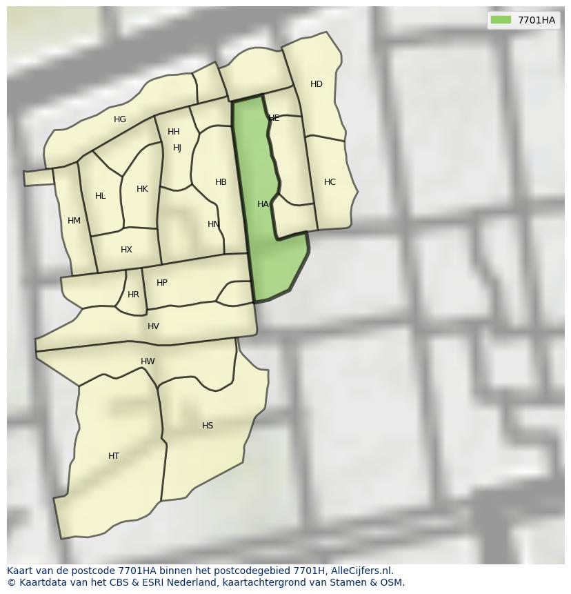 Afbeelding van het postcodegebied 7701 HA op de kaart.