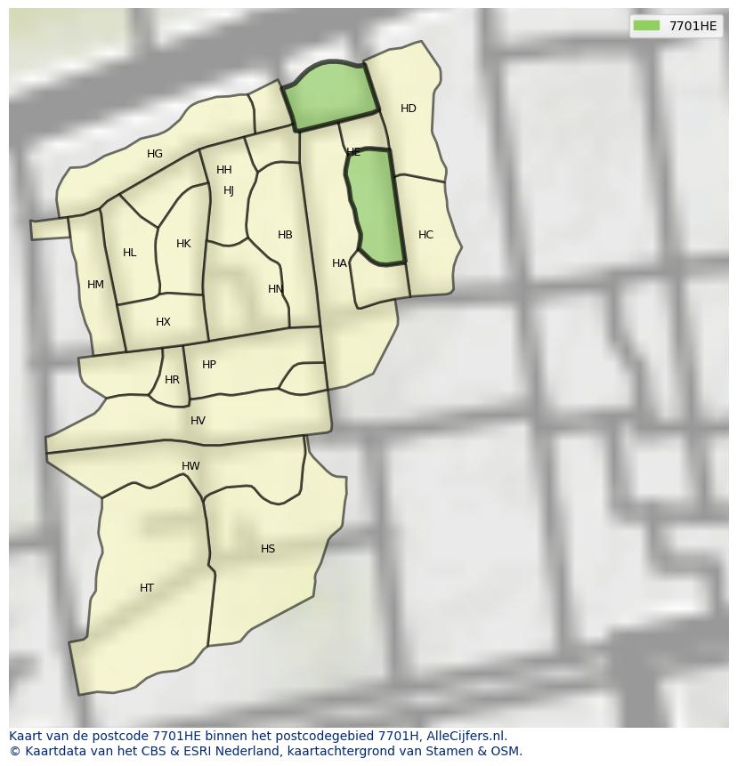 Afbeelding van het postcodegebied 7701 HE op de kaart.