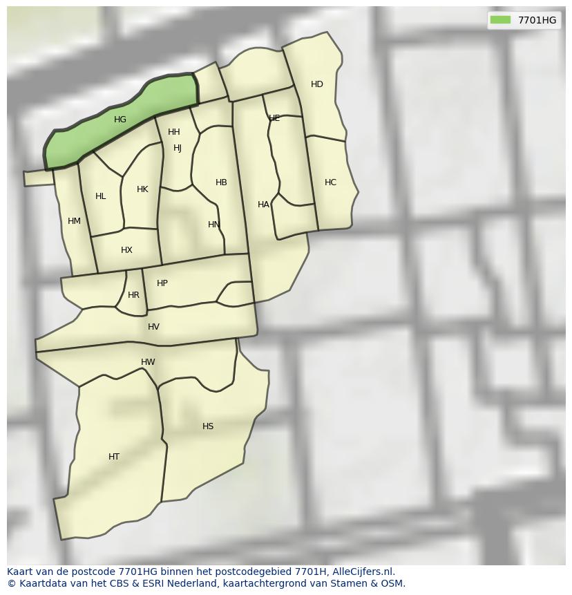 Afbeelding van het postcodegebied 7701 HG op de kaart.