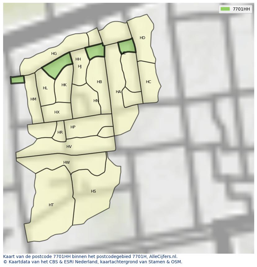 Afbeelding van het postcodegebied 7701 HH op de kaart.