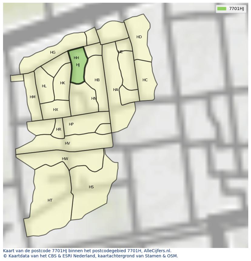 Afbeelding van het postcodegebied 7701 HJ op de kaart.