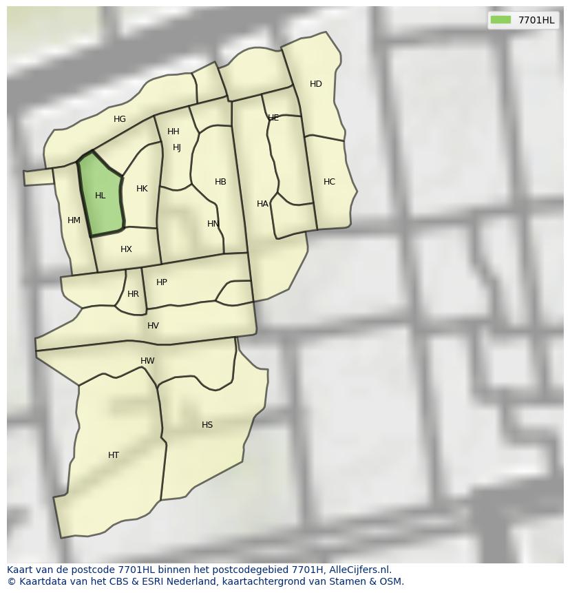 Afbeelding van het postcodegebied 7701 HL op de kaart.