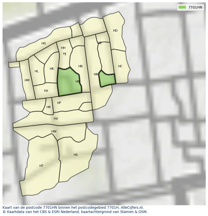 Afbeelding van het postcodegebied 7701 HN op de kaart.