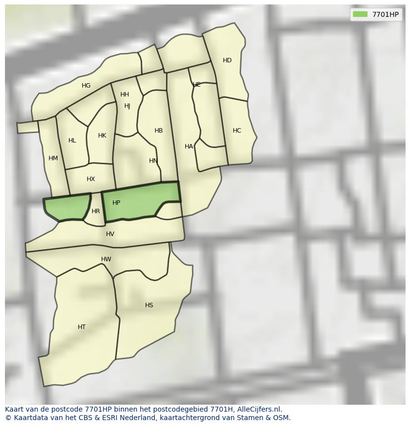 Afbeelding van het postcodegebied 7701 HP op de kaart.