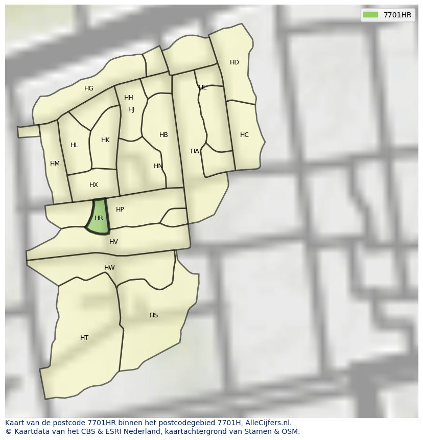 Afbeelding van het postcodegebied 7701 HR op de kaart.