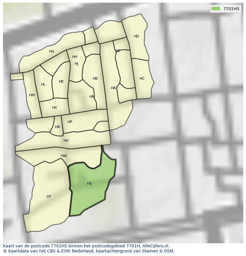 Afbeelding van het postcodegebied 7701 HS op de kaart.