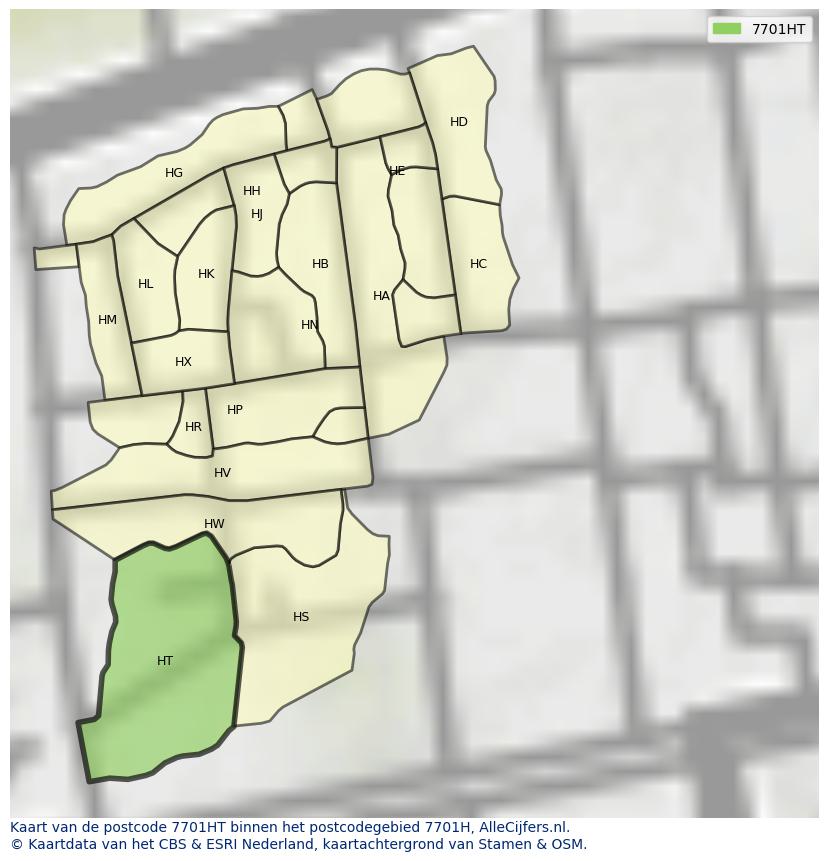 Afbeelding van het postcodegebied 7701 HT op de kaart.