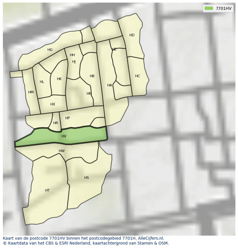 Afbeelding van het postcodegebied 7701 HV op de kaart.