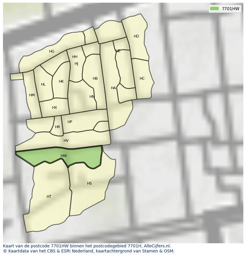 Afbeelding van het postcodegebied 7701 HW op de kaart.