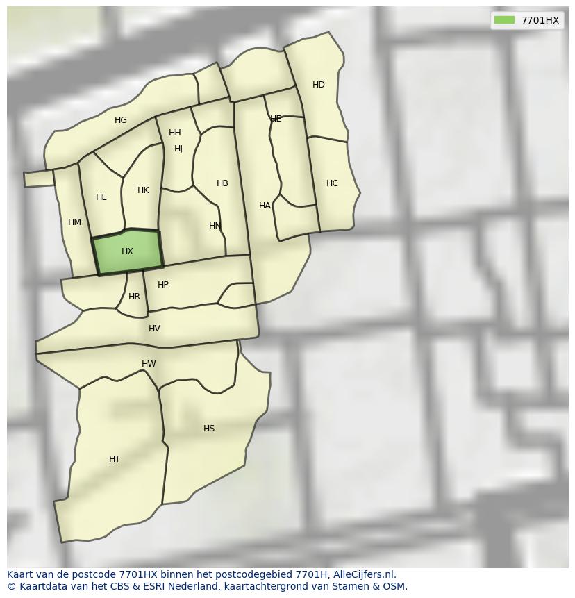 Afbeelding van het postcodegebied 7701 HX op de kaart.