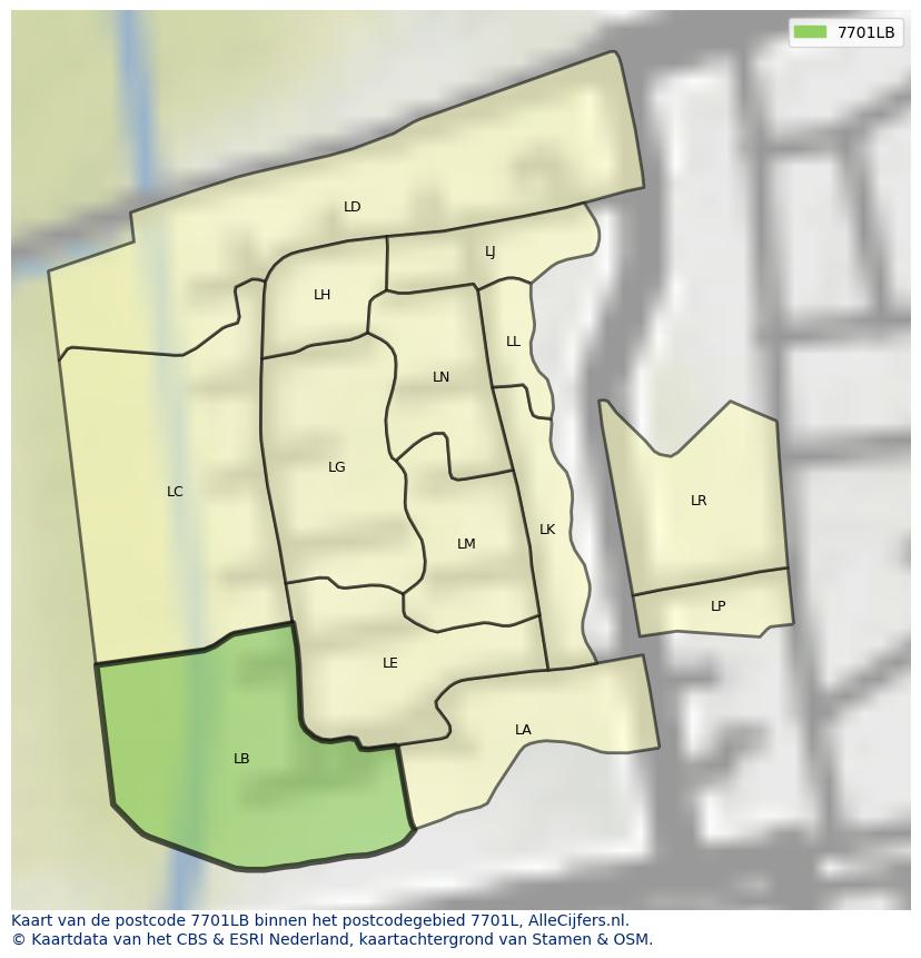 Afbeelding van het postcodegebied 7701 LB op de kaart.