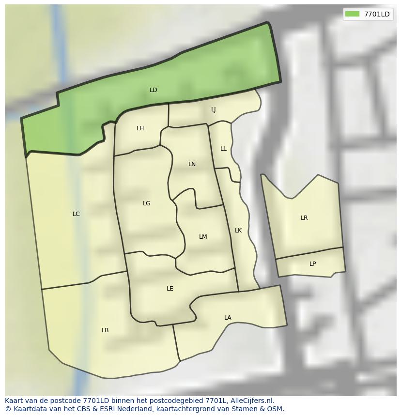 Afbeelding van het postcodegebied 7701 LD op de kaart.