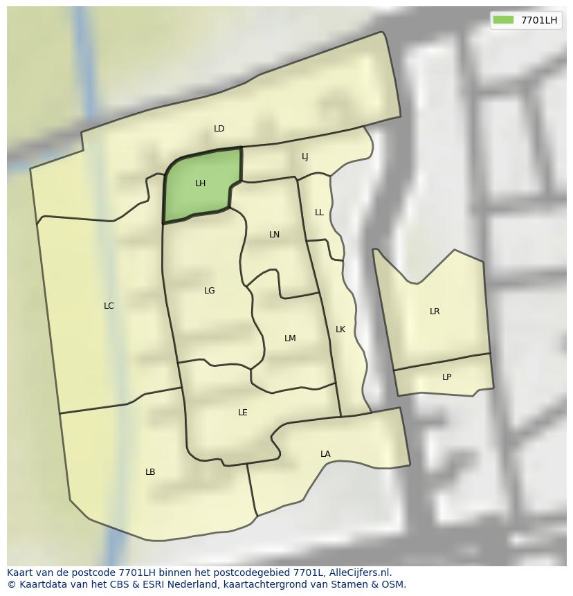 Afbeelding van het postcodegebied 7701 LH op de kaart.