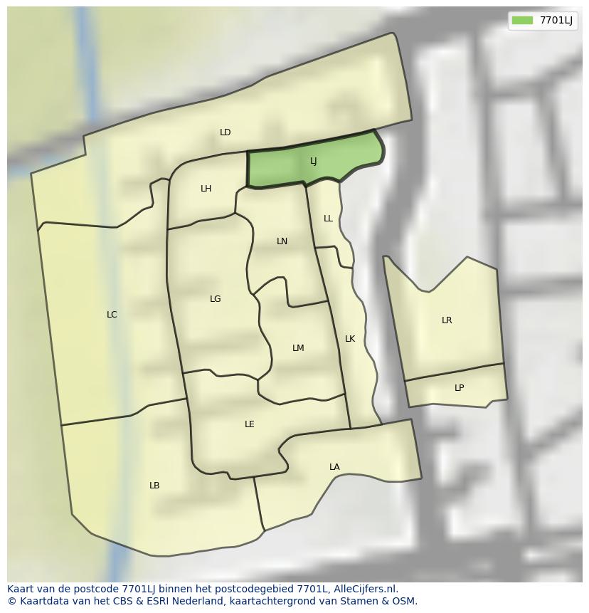 Afbeelding van het postcodegebied 7701 LJ op de kaart.