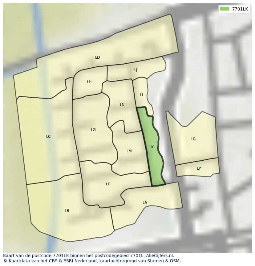 Afbeelding van het postcodegebied 7701 LK op de kaart.