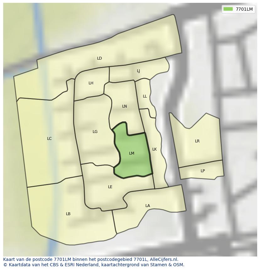 Afbeelding van het postcodegebied 7701 LM op de kaart.
