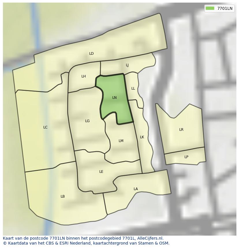 Afbeelding van het postcodegebied 7701 LN op de kaart.