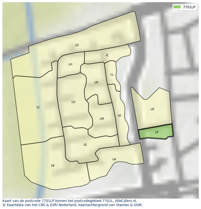 Afbeelding van het postcodegebied 7701 LP op de kaart.