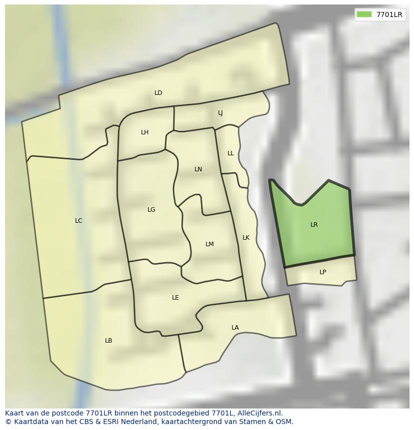 Afbeelding van het postcodegebied 7701 LR op de kaart.