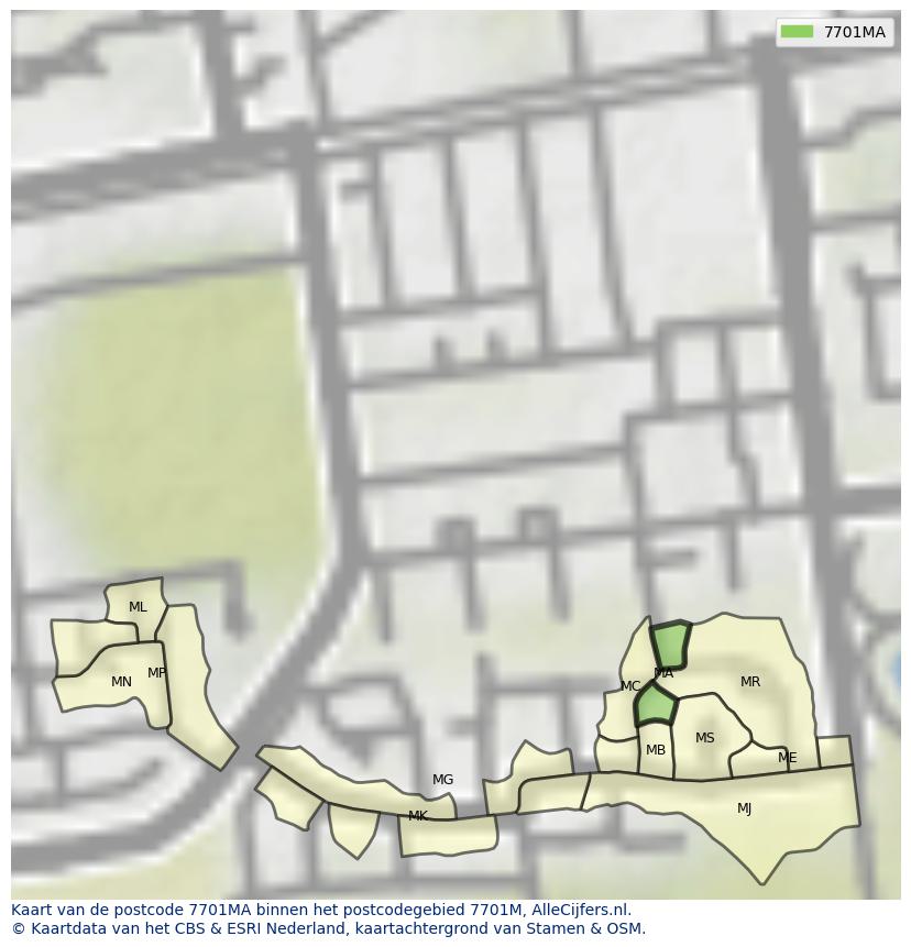 Afbeelding van het postcodegebied 7701 MA op de kaart.