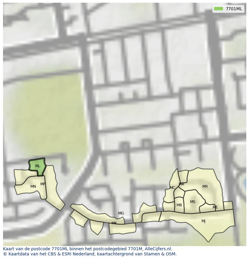 Afbeelding van het postcodegebied 7701 ML op de kaart.