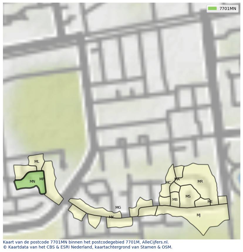 Afbeelding van het postcodegebied 7701 MN op de kaart.